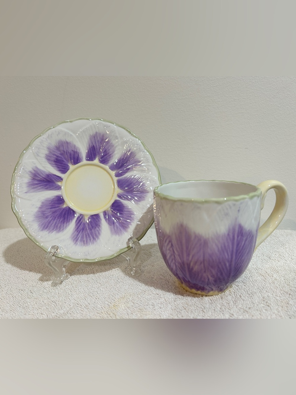 Vtg Longaberger Cup And Saucer Textured Purple Flower Design Cottagecore Ware